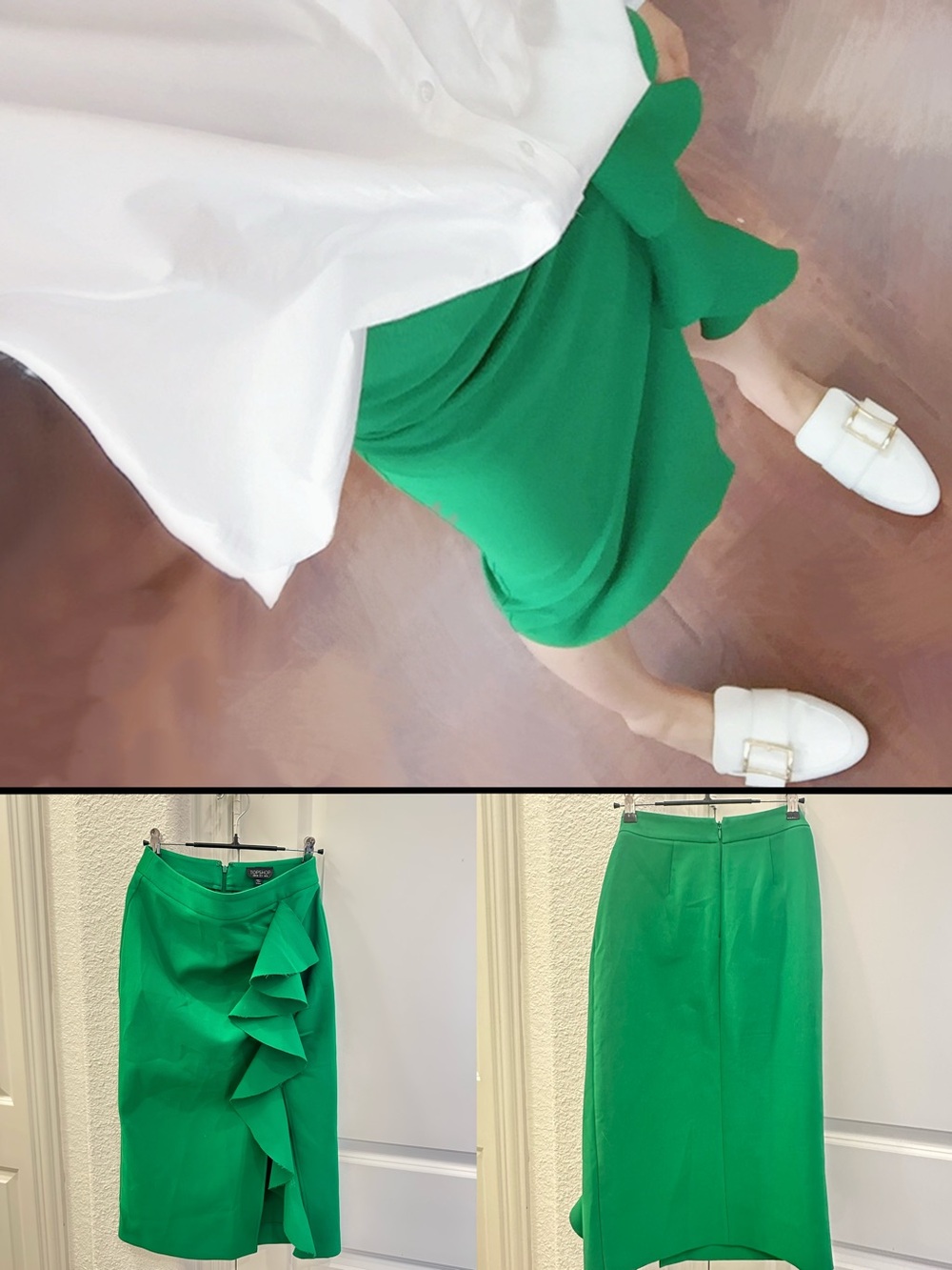 Topshop Green Ruffle-Accent Pencil Skirt